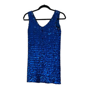Vintage Womens Blue Sequin Mini Party Evening Cocktail Dress Size X-Small XS